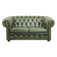 Comfortabele, Elegante Groene Rundleren Engelse Chesterfield 2 Zits Bank Met Een Correcte Afwerki