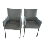 Twee Eetkamer Stoelen Grijs Micro Leder Met Skeet Draai Wieltjes . thumbnail 1
