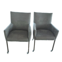 Twee Eetkamer Stoelen Grijs Micro Leder Met Skeet Draai Wieltjes .