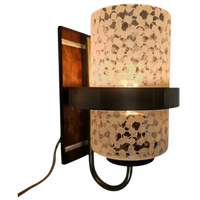 Vintage Wandlamp - Gesatineerd Glas - Messing - Teak - Scandinavisch - 60'S