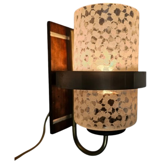 Vintage Wandlamp - Gesatineerd Glas - Messing - Teak - Scandinavisch - 60'S 1
