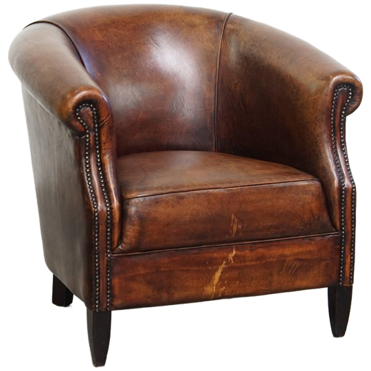Clubfauteuil Gemaakt Van Schapenleer Met Prachtige Warme Kleuren En Een Tijdloze Uitstraling 1