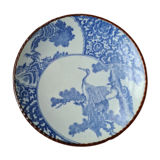 Mooi Japans Sierbord (arita) Met Kraanvogels - Blauw Met Wit 1