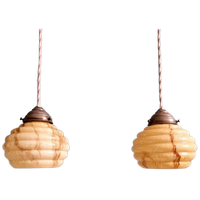 Paar Art Deco Hangers In Gemarmerd Opaline, 1920-30