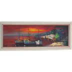 Vintage Mediterraan Olieverf Schilderij Zeilboten,1950S 1960S thumbnail 1