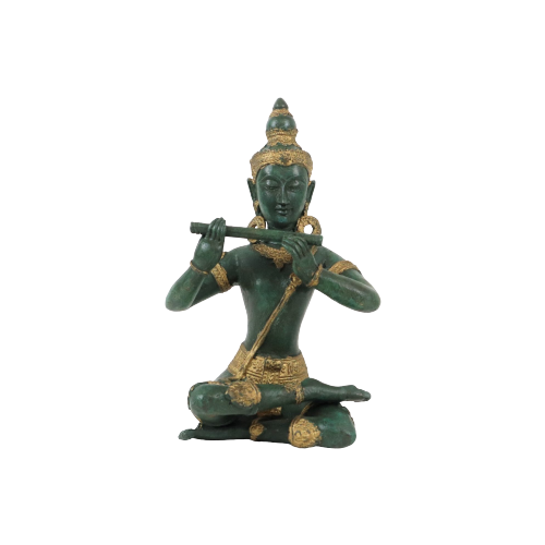Brons Boeddha Beeld Sculptuur Goud Tempelwachter Muzikant Thailand 25Cm