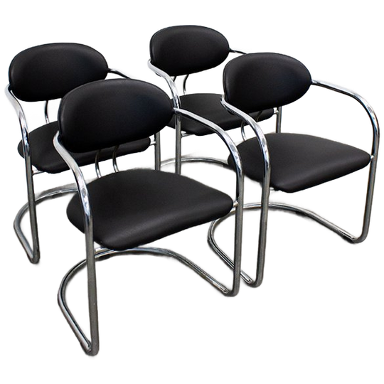 Set Van 4 Effezeta Italy Buisframe Eetkamerstoelen Zwart Skai Leer 1