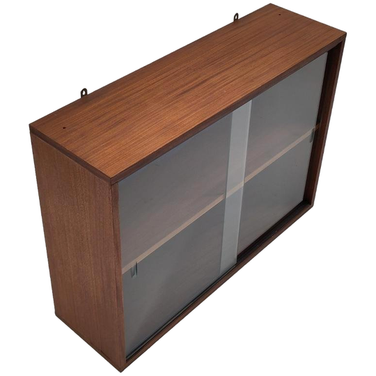 Vintage Teak Houten Vitrinekastje Hangkastje Hout Kast 1