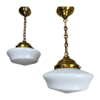 2X Art Deco Opaline Hanglampen (Conisch) thumbnail 1