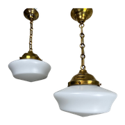 2X Art Deco Opaline Hanglampen (Conisch)
