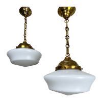 2X Art Deco Opaline Hanglampen (Conisch)