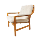 Vintage Rotan Fauteuil Nieuw Gestoffeerd Off White Rib thumbnail 1