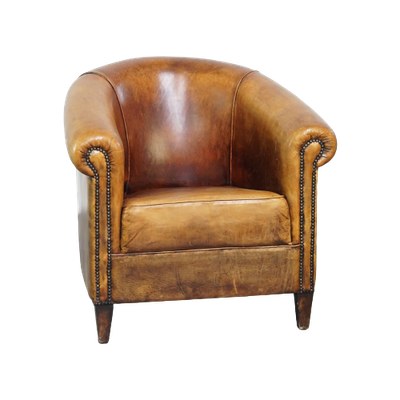 Comfortabele Vintage Schapenleren Clubfauteuil Met Een Vast Zitkussen