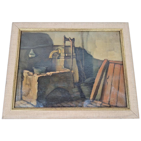 Vintage Kleurrijk Schilderij Stilleven In Houten Lijst ‘70 1