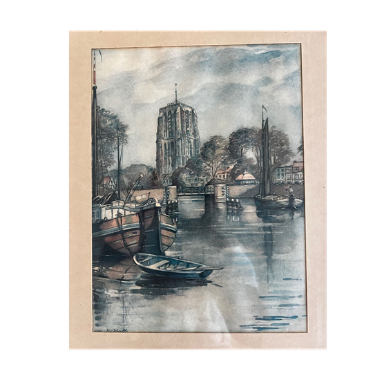 Aquarel Van Van Der Walle Kerktoren Oldenhove Leeuwarden 1