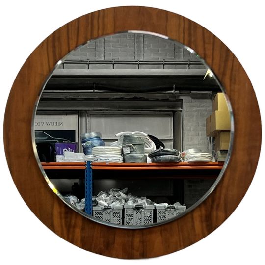 Vintage Deense Teakhouten Spiegel, Rond, 1970's 1