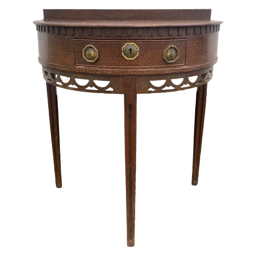 Antiek Eiken Halve Maan Tafel - Sidetable Met Lade, 69 Cm Breed