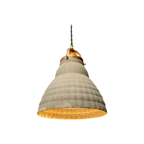Oude Kwik Glazen Hanglamp Met Messing Armatuur