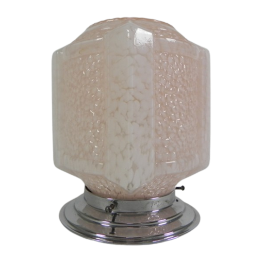 Art Deco Plafondlamp Met Roze Gewolkte Kap 1