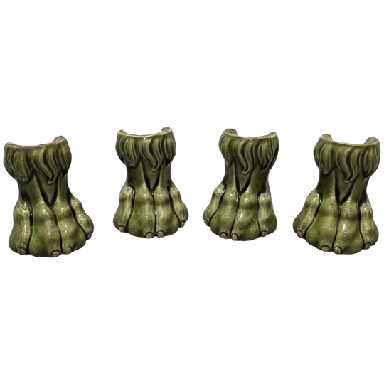 Antiek Groen Geglazuurde Aardewerken Leeuwenpoten, 19e Eeuw 1