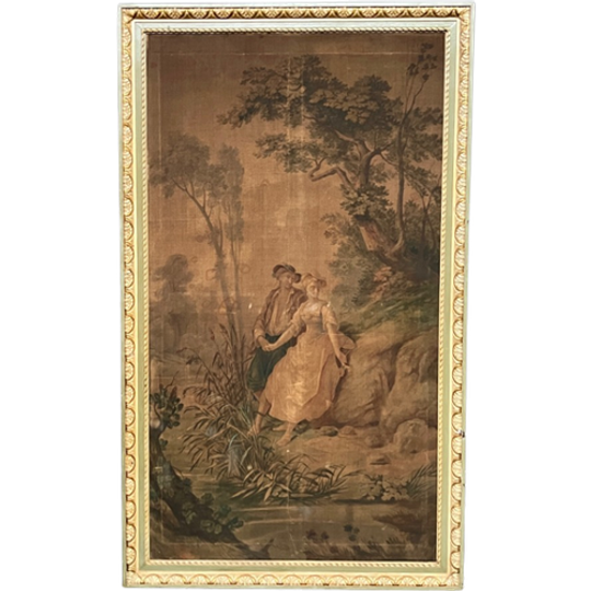 Groot Antiek Wandtapijt In Een Massief Houten Frame. 1
