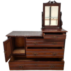 Vintage Dressoir Commode Ladekast Make-up Kast Badkamerkast Met Marmer Blad thumbnail 1