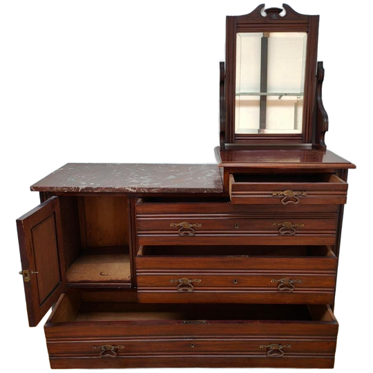 Vintage Dressoir Commode Ladekast Make-up Kast Badkamerkast Met Marmer Blad 1