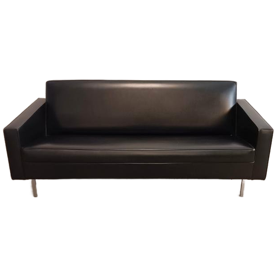 Vintage Mid Century Vinyl Leren Bank, Zwart 1