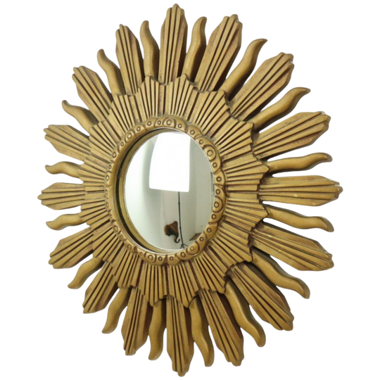 Vintage Zonnespiegel Sunburst Spiegel Convex Goud Hars 48cm 1