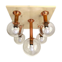 Zeldzame Plafondlamp Met 5 Glazen Bollen, Jaren 70, Ott International