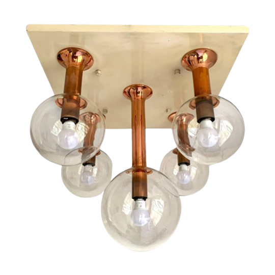 Zeldzame Plafondlamp Met 5 Glazen Bollen, Jaren 70, Ott International 1