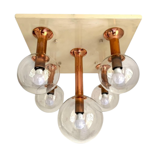 Zeldzame Plafondlamp Met 5 Glazen Bollen, Jaren 70, Ott International
