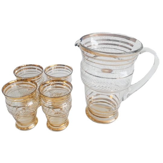 Antieke Art Deco Glazen Karaf Set Goud Booms Glas 1930 1
