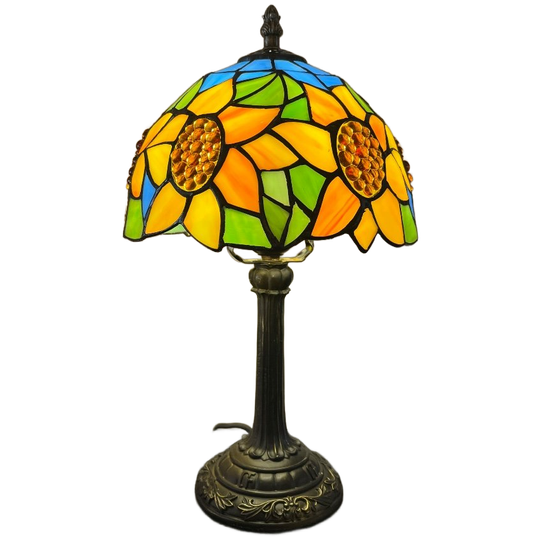 2 Stuks Glas In Lood Tiffany Stijl Tafellampen Zonnebloemen 1