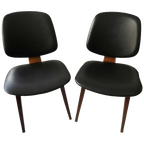 Set Van 4 Vintage Eetkamerstoelen Teakhout/Zwart Skai, Jaren '60 thumbnail 1