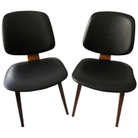Set Van 4 Vintage Eetkamerstoelen Teakhout/Zwart Skai, Jaren '60
