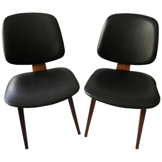 Set Van 4 Vintage Eetkamerstoelen Teakhout/Zwart Skai, Jaren '60 1