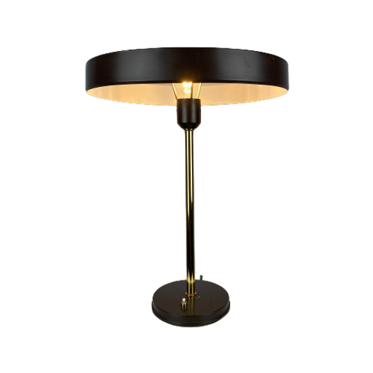 One Of Three Brown And Gold Table Lamp Timor 69 By Louis Kalff For Philips 1970 1