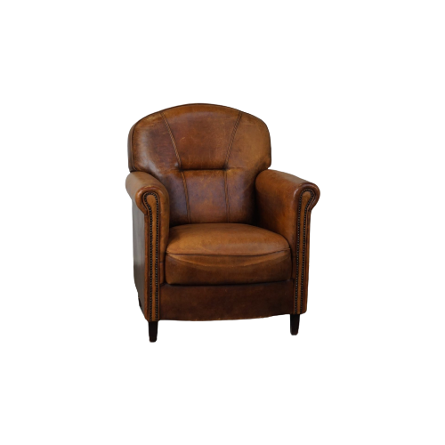 Leuke En Stoere Schapenleren Fauteuil, Groot Model Met Een Wat Hogere Rug