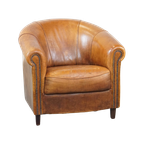 Charmante, Stoere En Comfortabele Schapenleren Clubfauteuil In Een Mooie Cognac Kleur thumbnail 1