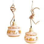 Vintage Hanglampjes, Oud Roze, Goudkleurig Glas, Schulprand thumbnail 1