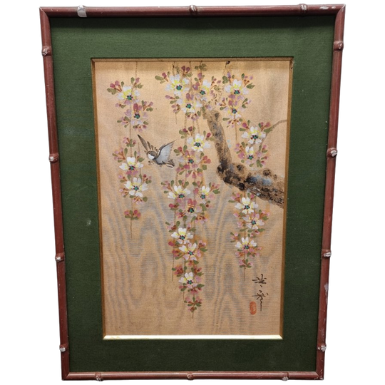 Vintage Japans Schilderij Op Zijde 1