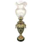 Antieke Messing Olielamp Op Marmeren Voet thumbnail 1