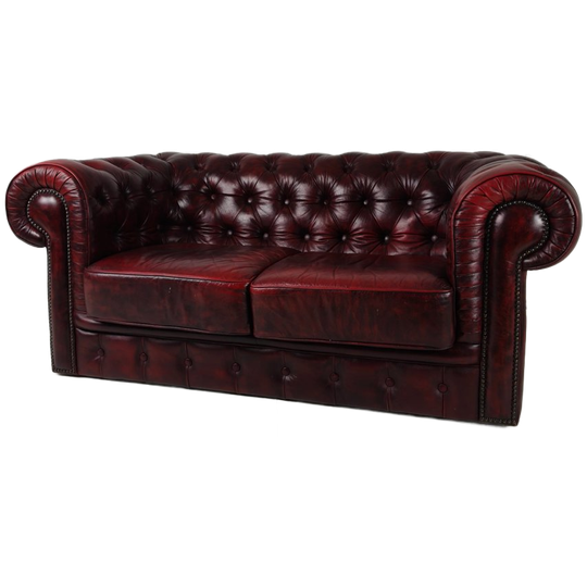 Red Chesterfield 2-seater Sofa – Oxblood Leather 1