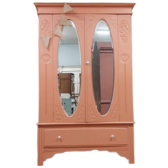 Vintage Sierlijke Tweedeurskast Spiegelkast Red Earth 1
