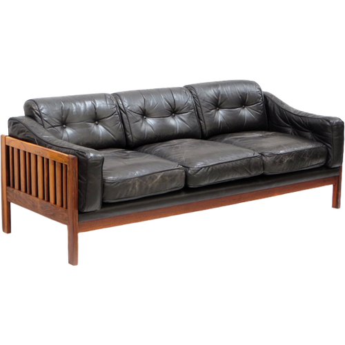 Solid Rio Rosewood Black Leather Design Sofa By Ingvar Stockum