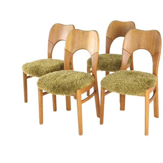Set 4 Eiken Deense Eetkamerstoelen Vintage Reupholstered 1