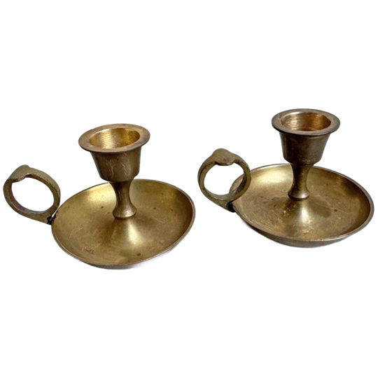 Set Van 2 Kleine Vintage Messing Kandelaars / Blakers 1
