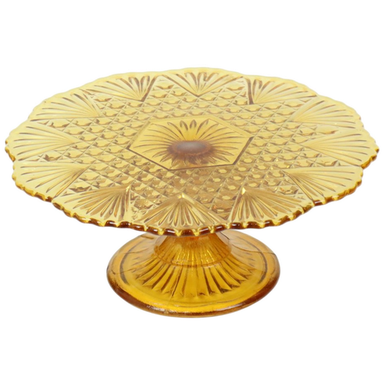 Art Deco Amber Taartschaal Standaard Depression Glass 31cm 1