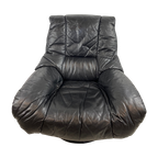 Vintage Lederen Italiaanse Fauteuil. Vintage Design Stoel. Zwart Leren Stoel thumbnail 1